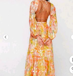 Metallic Blurred Floral Open Back