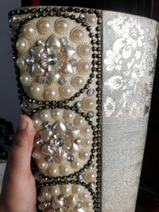 Vintage Pearl Embellished Vase Showpiece