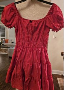 Puff Sleeves Hem Mini Dress