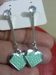 emrald green Heart Drop Earrings