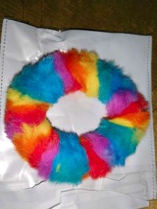 Rainbow Furry Scrunchie