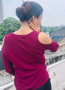 Burgundy Cold Shoulder Long Sleeve