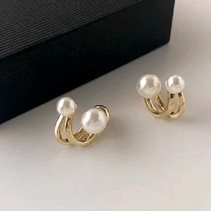 Pearl & Gold Double Hoop Earrings