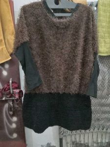 Brown Fuzzy Layered Dress