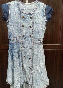 New Unused Cute Mini Denim Dress With Buttons Belt