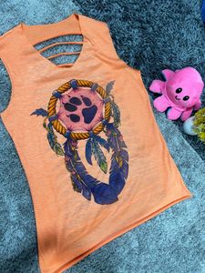 Orange Graphic Cut-Out Tank