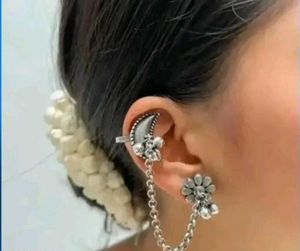 Oxidized Silver Ear Cuff Chain