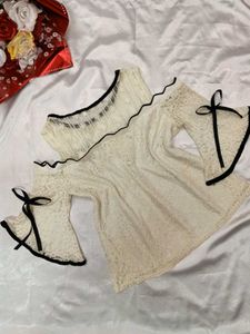 Open Shoulder Black&amp;White Laced Formal Top