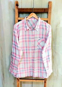 Pink Plaid Cotton Shirt Size-44-46