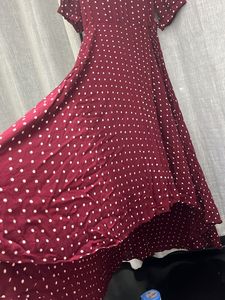 Dark Red Polka Dot Wrap Dress