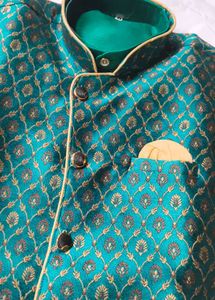 Teal &amp; Gold Sherwani Set