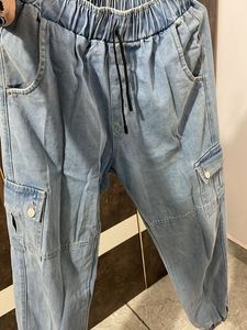 Light Wash Denim Cargo Joggers