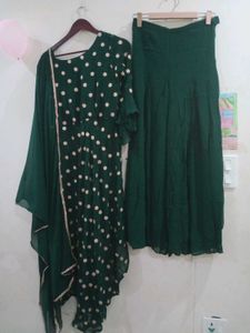 New branded Padded Green Polka Dot Kurta Set