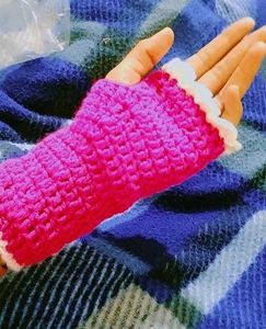 Pink Crochet Fingerless Gloves