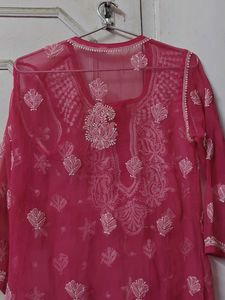 Pink Chikan Embroidery Kurti