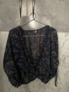 Floral Korean Print Wrap Top