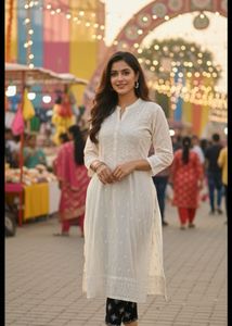 White Embroidered Kurti With Pant Set