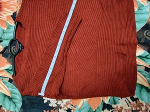 Cotton Red Ribbed Turtleneck Sweater Top Women