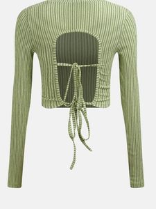 Urbanic Striped Cropped Long Sleeves Backless T-s