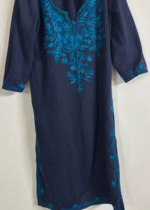 Embroidered Navy Blue Kurta