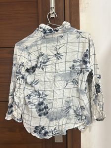 White Printed Shirt With blue flowers