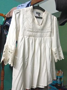 White Lace Embroidered Blouse , Breathable Cloth