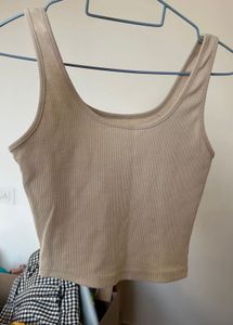 Beige Ribbed Tank Top
