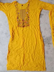 Yellow Embroidered Kurti Dress