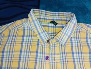 Benetton Yellow Plaid Button-Down Shirt