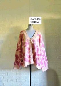 Pink Patterned Cardigan Sweater