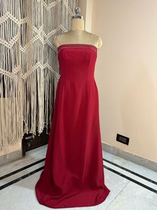 Maroon Tube Trail Gown