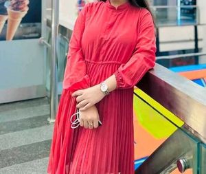 Pink Pleated Midi Dress