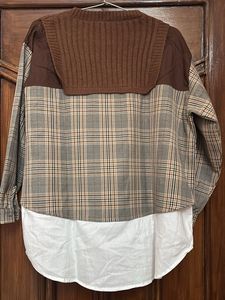 Layered Plaid &amp; Knit Top