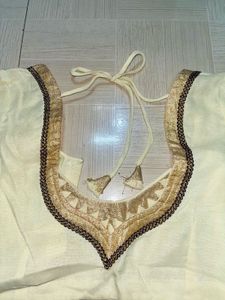 Elegant New Cream &amp; Navy Saree