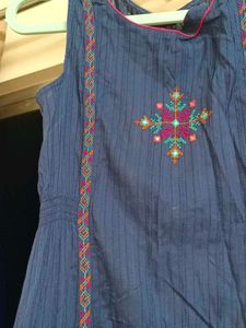 Branded Cotton Blue Embroidered Dress