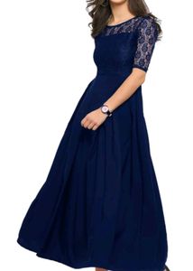 Elegant Navy Lace Maxi Dress