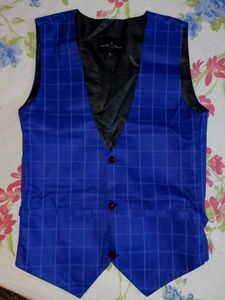 New Blue Checkered Formal Waistcoat