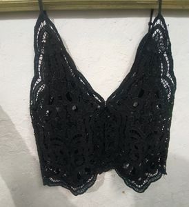 Korean Black Net Crop Top