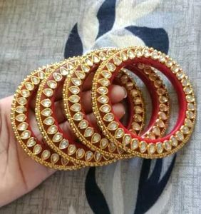 💥🆕️ Rajwadi Red Kundan Bangles (Set Of 4)