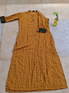 Mustard Embroidery Kurta