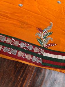 Mustard Yellow Saree With emblished Border &amp;Blouse
