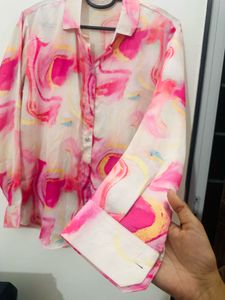 Satin Silk Floral Shirt, Bust- 36/34 Strechable