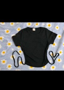 Black Ribbed Tie-Up Top