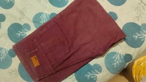 Maroon Wide Leg Slit Jeans