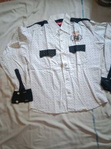 White Polka Dot Long Sleeve Button-Down Shirt