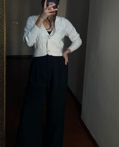 WHITE ZIRCONIA BUTTONED DOWN CROP CARDIGAN
