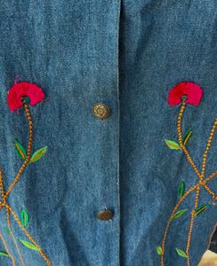 Vintage Flower Embroidered Denim Shirt