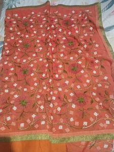 Peach Floral Embroidery Saree