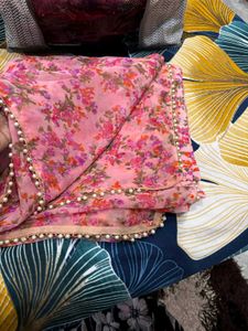 Floral Print saree with peral border