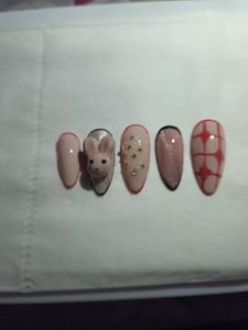 Gel Press-on Nails With 3d Charm And Cat Eye Nail